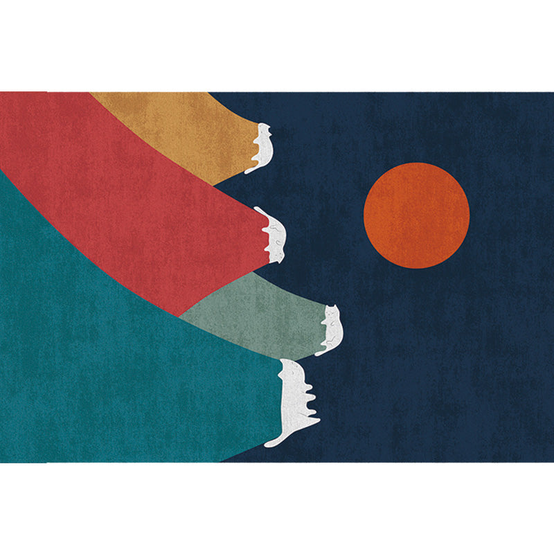 Avtoit | Navy Blue Multi-Pattern Rug Polyester Oriental Rug Washable Non-Slip Pet-Friendly Area Rug for the Living Room