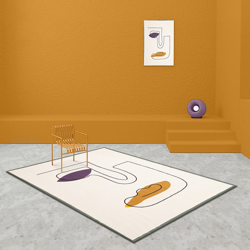Avtoit | Novelty Abstract Rug Beige Polyester Rug Non-Slip Underlay Washable Pet-Friendly Carpet for Home
