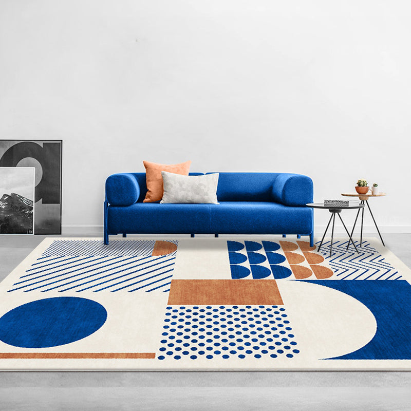 Avtoit | Stylish Blue Nordic Carpet Polyester Geometric and Striped Pattern Washable Carpet Pet-Friendly Non-Slip Rug for the Living Room