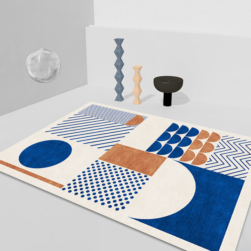 Avtoit | Stylish Blue Nordic Carpet Polyester Geometric and Striped Pattern Washable Carpet Pet-Friendly Non-Slip Rug for the Living Room