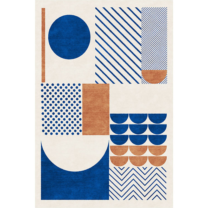 Avtoit | Stylish Blue Nordic Carpet Polyester Geometric and Striped Pattern Washable Carpet Pet-Friendly Non-Slip Rug for the Living Room