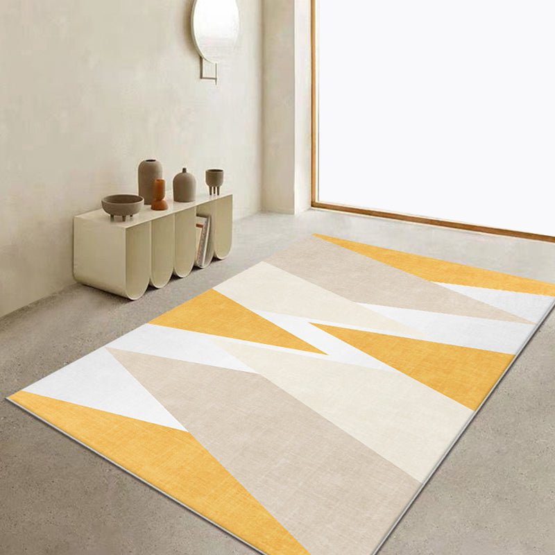 Avtoit | Yellow geometric patterned carpet polyester modern carpet washable non-slip pet-friendly carpet for the living room