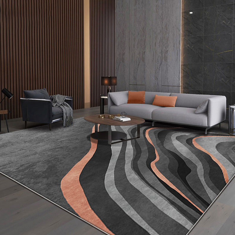 Avtoit | Creative Black Modernist Carpet Polyester Swirl Striped Pattern Rug Washable Pet-Friendly Non-Slip Area Rug for Living Room