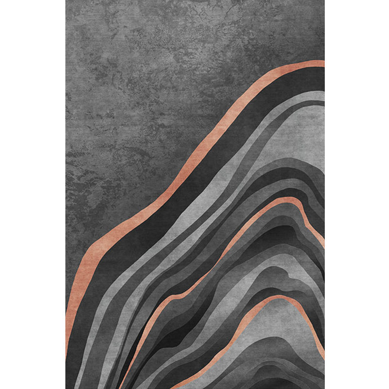 Avtoit | Creative Black Modernist Carpet Polyester Swirl Striped Pattern Rug Washable Pet-Friendly Non-Slip Area Rug for Living Room