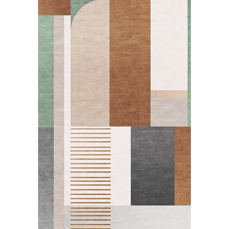 Avtoit | Brown geometric patterned rug with stripes, modern rug, washable, non-slip, pet-friendly rug for the living room