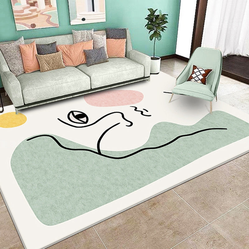 Avtoit | Stylish Green Modernist Area Rug Polyester Abstract Rug Washable Pet-Friendly Non-Slip Carpet for Living Room