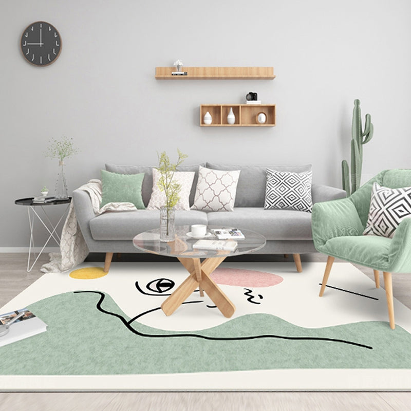Avtoit | Stylish Green Modernist Area Rug Polyester Abstract Rug Washable Pet-Friendly Non-Slip Carpet for Living Room