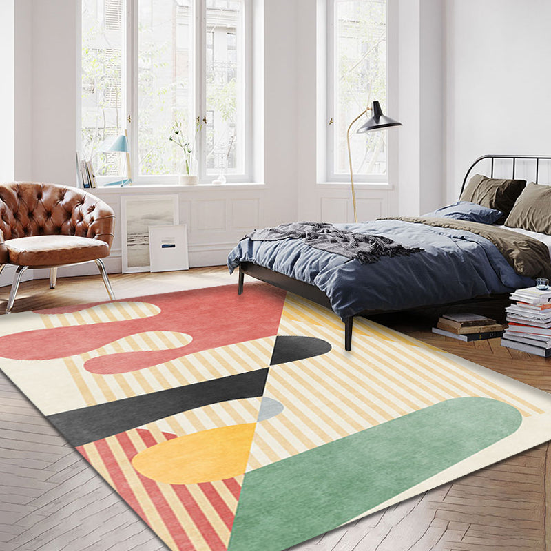 Avtoit | Multicolor Colorblock Striped Pattern Carpet Polyester Modern Carpet Washable Non-Slip Pet-Friendly Area Rug for Living Room