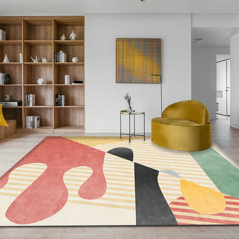 Avtoit | Multicolor Colorblock Striped Pattern Carpet Polyester Modern Carpet Washable Non-Slip Pet-Friendly Area Rug for Living Room