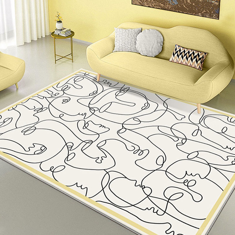 Avtoit | Creative Nordic Carpet Beige Character Pattern Carpet Pet Friendly Non-Slip Washable Rug for Decoration