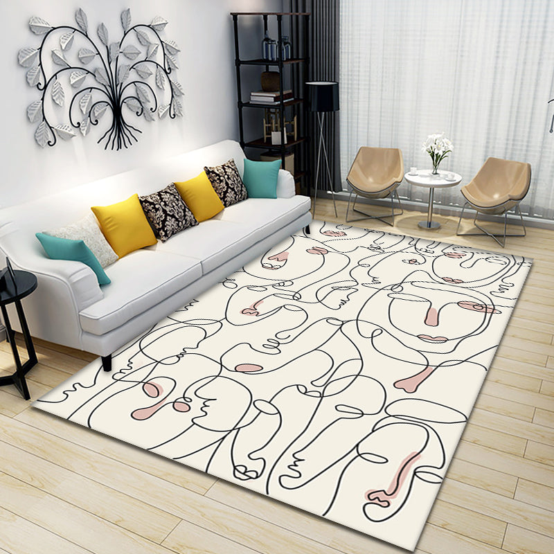 Avtoit | Creative Nordic Carpet Beige Character Pattern Carpet Pet Friendly Non-Slip Washable Rug for Decoration