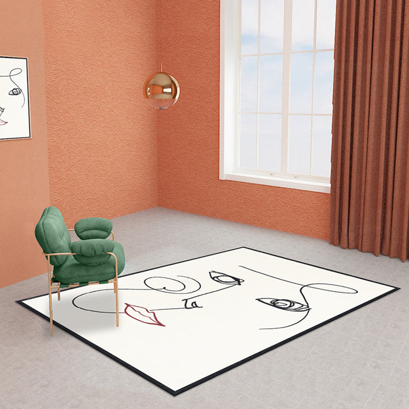 Avtoit | Beige Abstract Rug Polyester Modern Rug Washable Non-Slip Pet-Friendly Area Rug for the Living Room