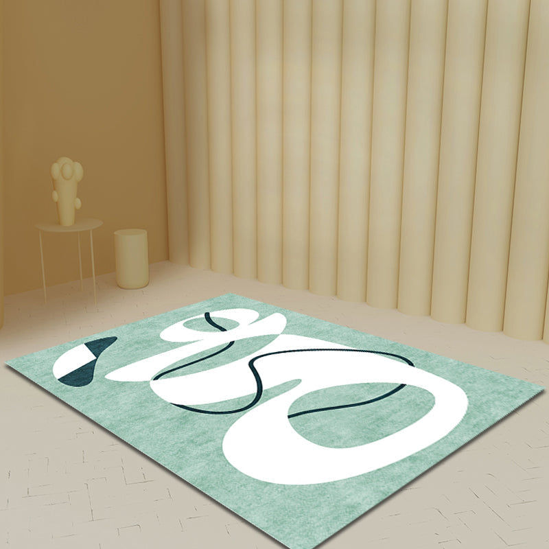Avtoit | Novelty Abstract Rug Green Polyester Rug Non-Slip Back Washable Pet-Friendly Rug for Home