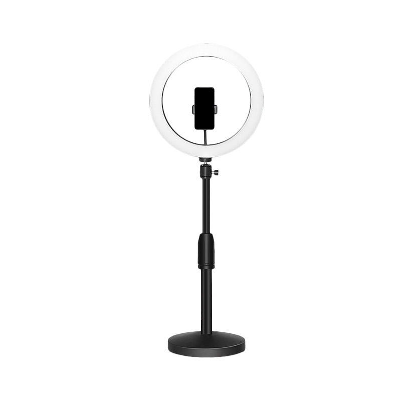 Avtoit | Minimalistic Circular Make-Up Lamp Metal Mobile Phone Holder USB LED Fill Light in Black