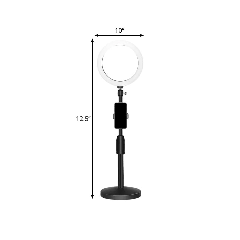 Avtoit | Minimalistic Circular Make-Up Lamp Metal Mobile Phone Holder USB LED Fill Light in Black