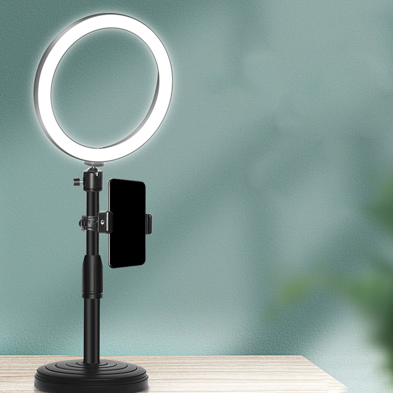 Avtoit | Minimalistic Circular Make-Up Lamp Metal Mobile Phone Holder USB LED Fill Light in Black