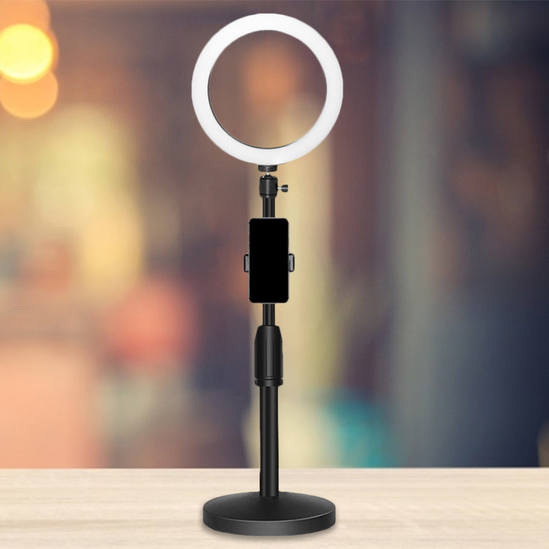 Avtoit | Minimalistic Circular Make-Up Lamp Metal Mobile Phone Holder USB LED Fill Light in Black