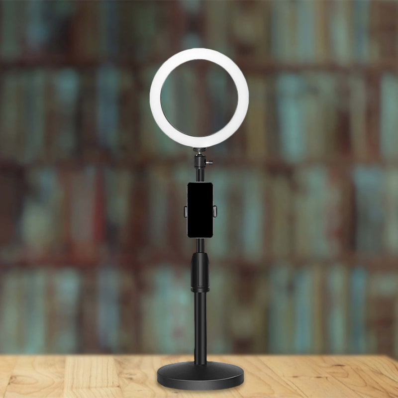 Avtoit | Minimalistic Circular Make-Up Lamp Metal Mobile Phone Holder USB LED Fill Light in Black