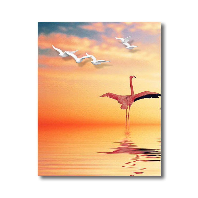 Avtoit | Tropical Flamingo and Seagull Canvas Orange Decorative Art Print for Living Room
