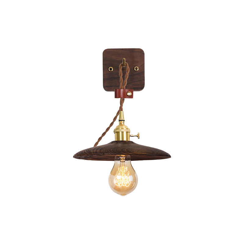 Avtoit | Wooden Tray Plug Wall Lighting Ideas Rustic 1 Light Bulb 8"/10" Wide Nightstand Wall Lamp in Brown with Extra Long Cable