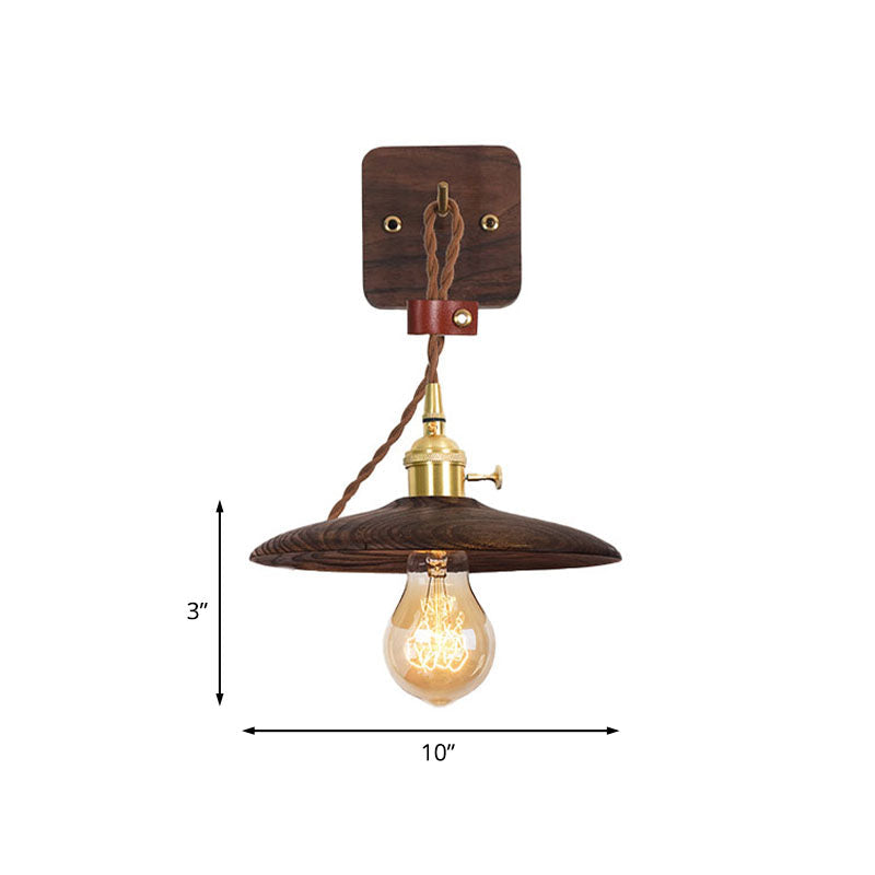 Avtoit | Wooden Tray Plug Wall Lighting Ideas Rustic 1 Light Bulb 8"/10" Wide Nightstand Wall Lamp in Brown with Extra Long Cable
