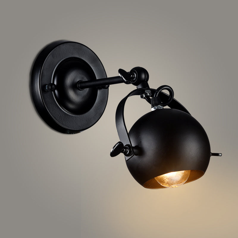 Avtoit | Rotatable 1-Light Dome Wall Lamp Industrial Black Iron Wall Mounted Lighting for Restaurant