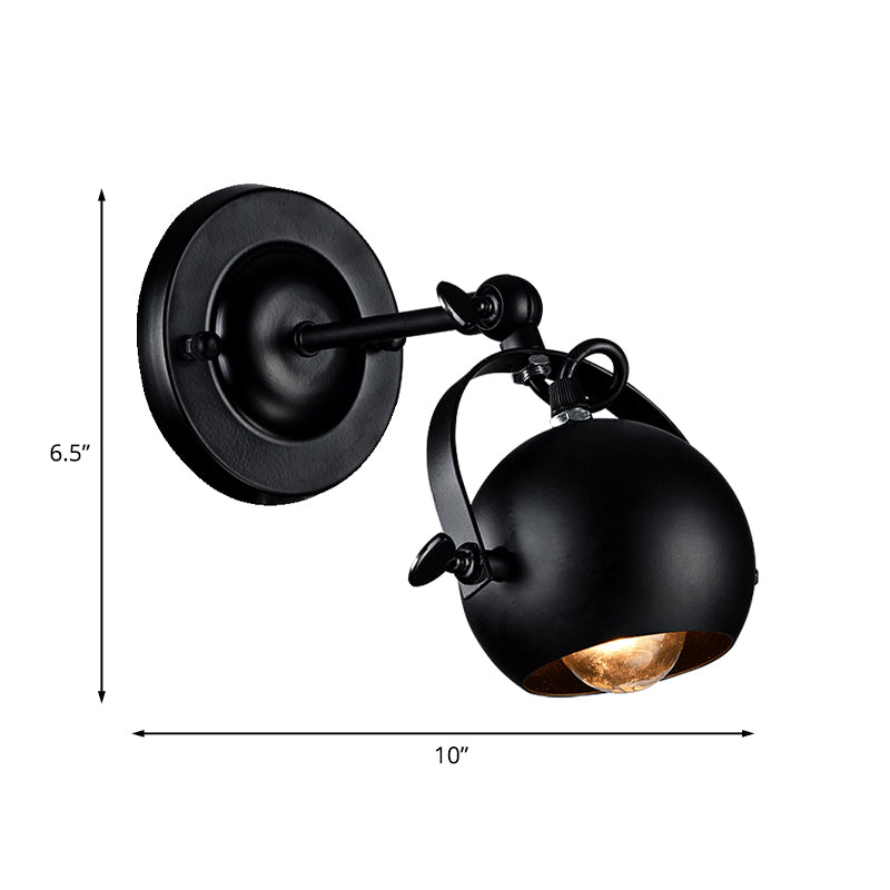 Avtoit | Rotatable 1-Light Dome Wall Lamp Industrial Black Iron Wall Mounted Lighting for Restaurant