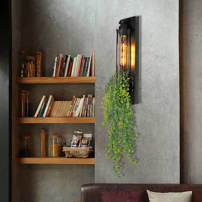 Avtoit | Tubular Cage Corridor Wall Lighting Farm Iron 1-Head Yellow and Green/White/Purple and White Wall Lamp with Artificial Flower