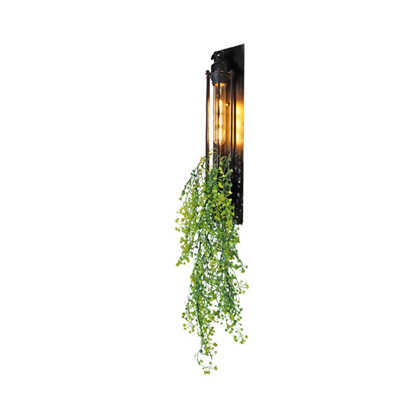 Avtoit | Tubular Cage Corridor Wall Lighting Farm Iron 1-Head Yellow and Green/White/Purple and White Wall Lamp with Artificial Flower