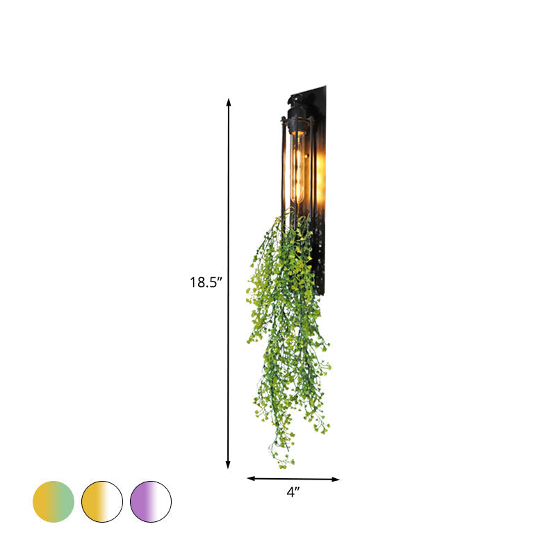 Avtoit | Tubular Cage Corridor Wall Lighting Farm Iron 1-Head Yellow and Green/White/Purple and White Wall Lamp with Artificial Flower