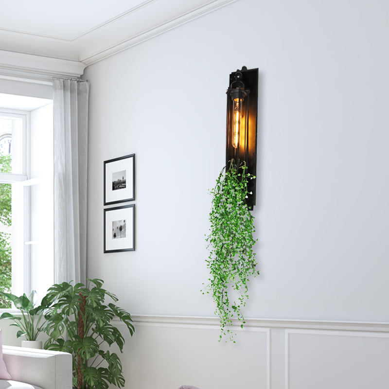 Avtoit | Tubular Cage Corridor Wall Lighting Farm Iron 1-Head Yellow and Green/White/Purple and White Wall Lamp with Artificial Flower
