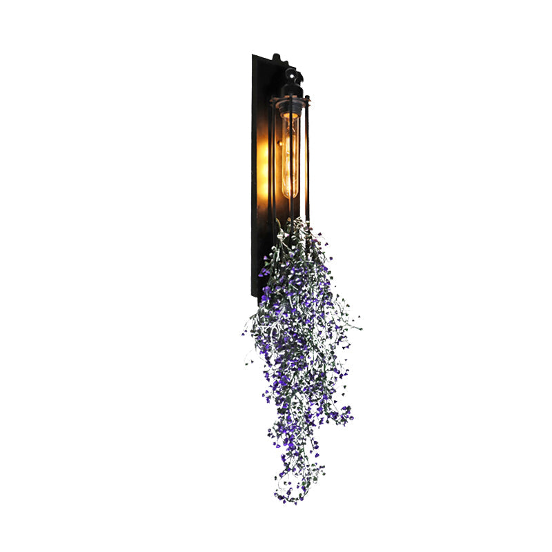 Avtoit | Tubular Cage Corridor Wall Lighting Farm Iron 1-Head Yellow and Green/White/Purple and White Wall Lamp with Artificial Flower