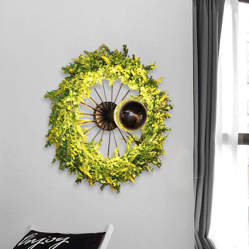 Avtoit | Green Bike Wall Light Fixture Factory Iron 1 Bulb Restaurant Plant Wall Sconces Lighting Fixture, 16"/19.5" H