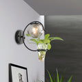 Avtoit | Cream/Smoke Gray Glass Orb Wall Lamp Vintage 1-Light Bedroom Wall Lamp in Black/Gold with C-Shaped Arm and Plant Pot