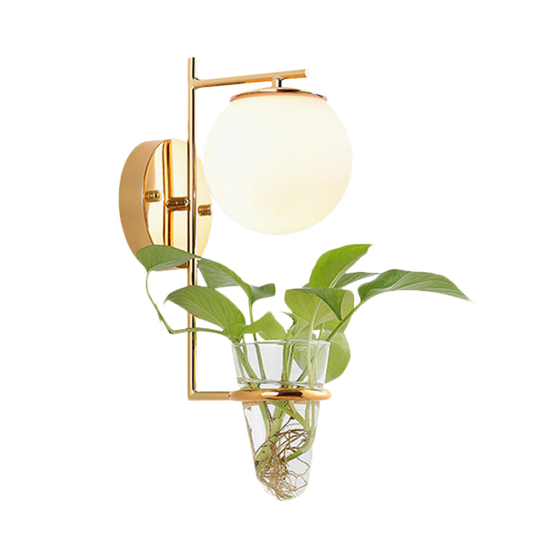 Avtoit | Gold/Black Globe Wall Light Antique Cream/Smoke Grey Glass 1-Head Bedroom Wall Lamp with Clear Glass Plant Cup