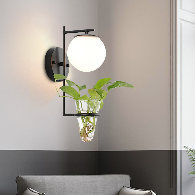 Avtoit | Gold/Black Globe Wall Light Antique Cream/Smoke Grey Glass 1-Head Bedroom Wall Lamp with Clear Glass Plant Cup