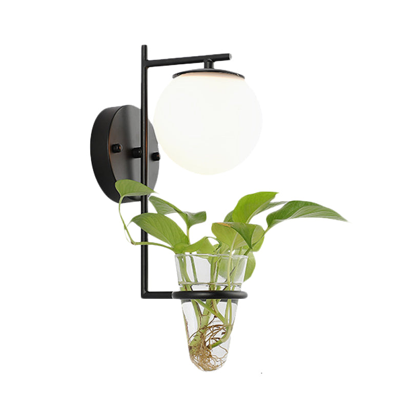 Avtoit | Gold/Black Globe Wall Light Antique Cream/Smoke Grey Glass 1-Head Bedroom Wall Lamp with Clear Glass Plant Cup