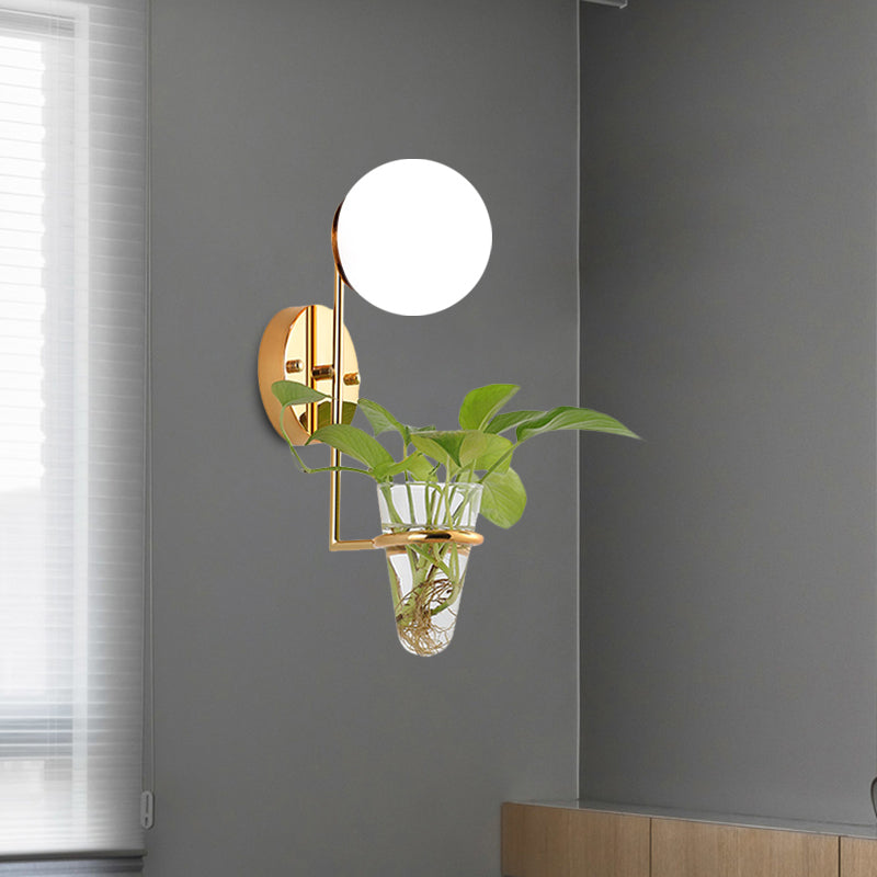 Avtoit | 1 Bulb Wall Lamp Industrial Global Cream/Smoke Grey Glass Wall Light in Black/Gold with Clear Glass Plant Cup