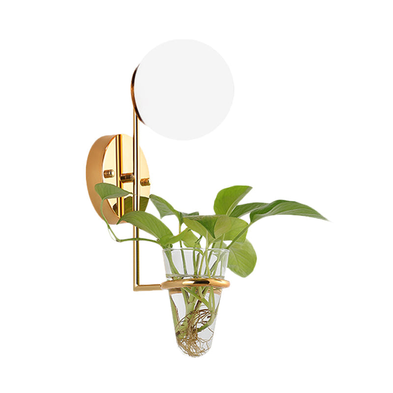 Avtoit | 1 Bulb Wall Lamp Industrial Global Cream/Smoke Grey Glass Wall Light in Black/Gold with Clear Glass Plant Cup