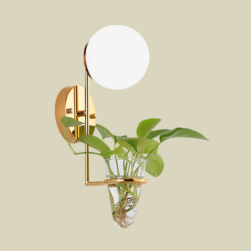Avtoit | 1 Bulb Wall Lamp Industrial Global Cream/Smoke Grey Glass Wall Light in Black/Gold with Clear Glass Plant Cup