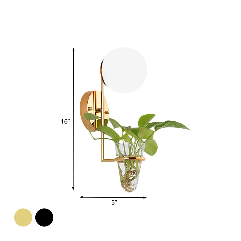 Avtoit | 1 Bulb Wall Lamp Industrial Global Cream/Smoke Grey Glass Wall Light in Black/Gold with Clear Glass Plant Cup