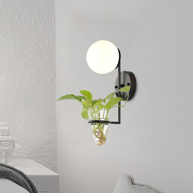 Avtoit | 1 Bulb Wall Lamp Industrial Global Cream/Smoke Grey Glass Wall Light in Black/Gold with Clear Glass Plant Cup