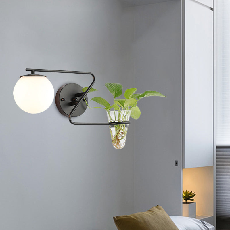 Avtoit | Global Bedroom Wall Light Industrial Cream/Smoke Grey Glass 1 Head Black/Gold Wall Lamp with Clear Glass Plant Holder