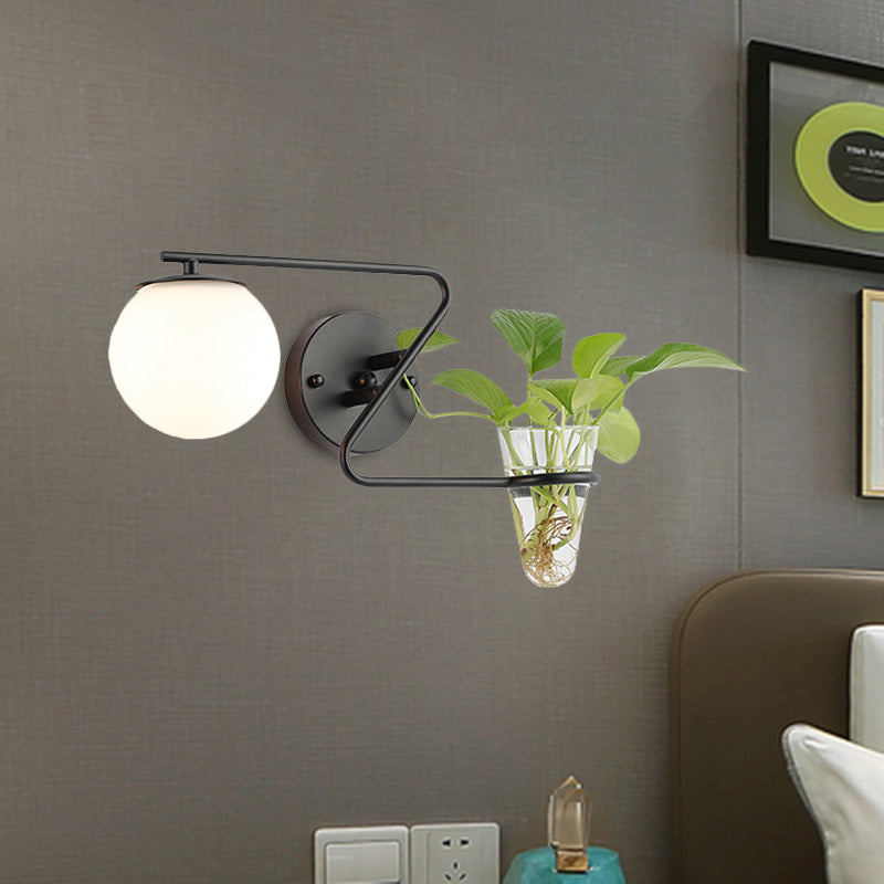 Avtoit | Global Bedroom Wall Light Industrial Cream/Smoke Grey Glass 1 Head Black/Gold Wall Lamp with Clear Glass Plant Holder