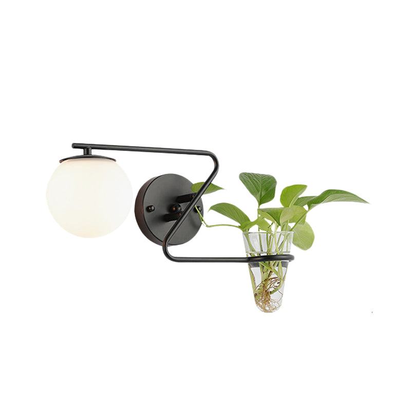 Avtoit | Global Bedroom Wall Light Industrial Cream/Smoke Grey Glass 1 Head Black/Gold Wall Lamp with Clear Glass Plant Holder