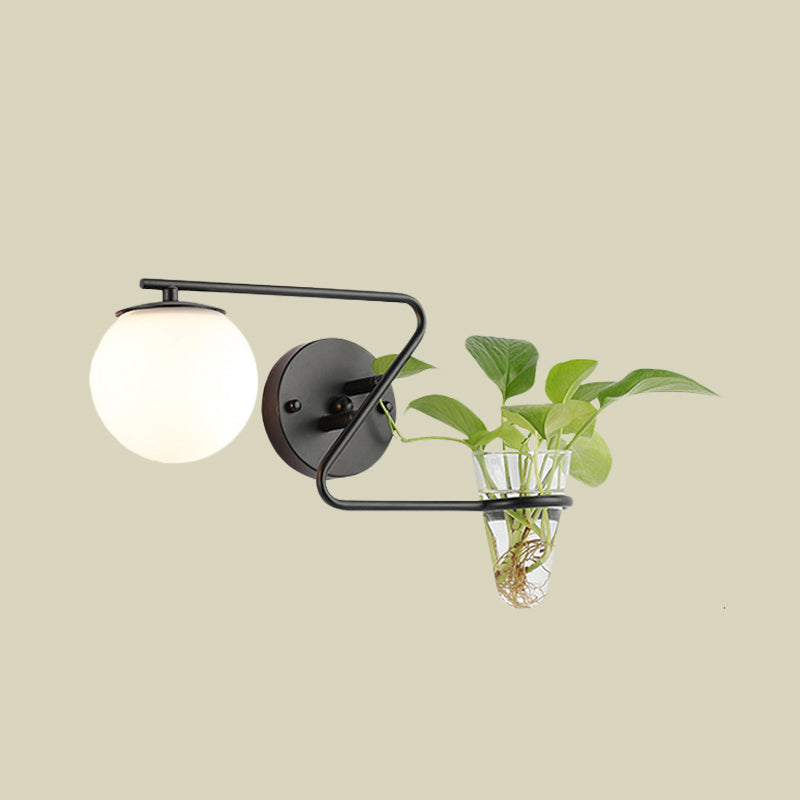 Avtoit | Global Bedroom Wall Light Industrial Cream/Smoke Grey Glass 1 Head Black/Gold Wall Lamp with Clear Glass Plant Holder