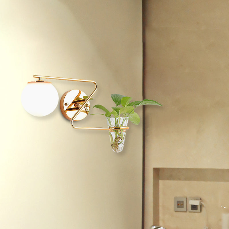 Avtoit | Global Bedroom Wall Light Industrial Cream/Smoke Grey Glass 1 Head Black/Gold Wall Lamp with Clear Glass Plant Holder
