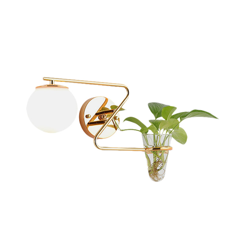 Avtoit | Global Bedroom Wall Light Industrial Cream/Smoke Grey Glass 1 Head Black/Gold Wall Lamp with Clear Glass Plant Holder