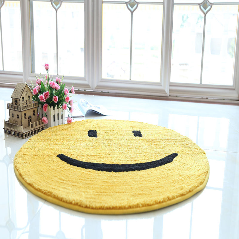 Avtoit | Yellow Emoji Pattern Carpet Polyester Modern Carpet Pet Friendly Washable Non-Slip Carpet for Bedroom