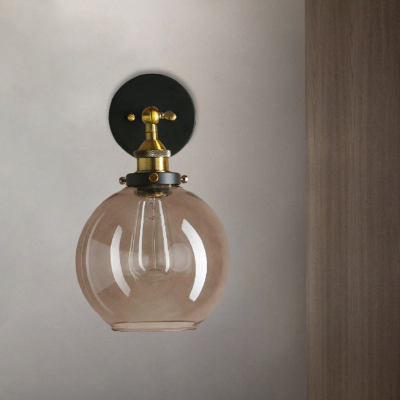 Avtoit | 1 Light gray glass wall lamp Light industrial black/bridge/copper globe living room lighting fixture